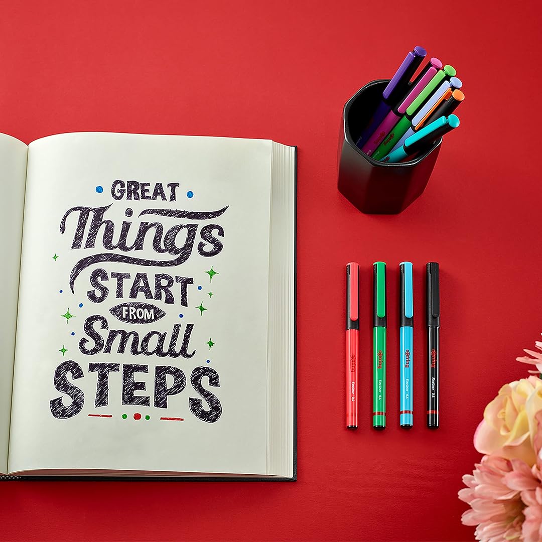 Rotring | Liner Fineliner Pens | Assorted Colours | Pack of 4 Pieces | 0.4mm Rotring